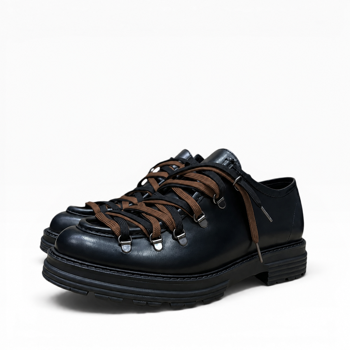Scarpa Ingegnere Con Ganci in Pelle Nero