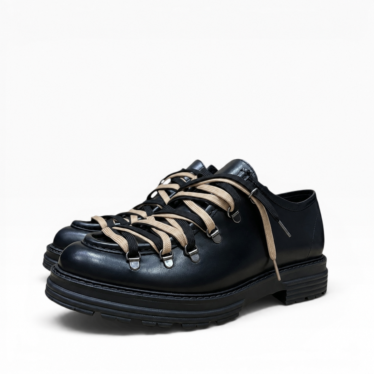 Scarpa Ingegnere Con Ganci in Pelle Nero