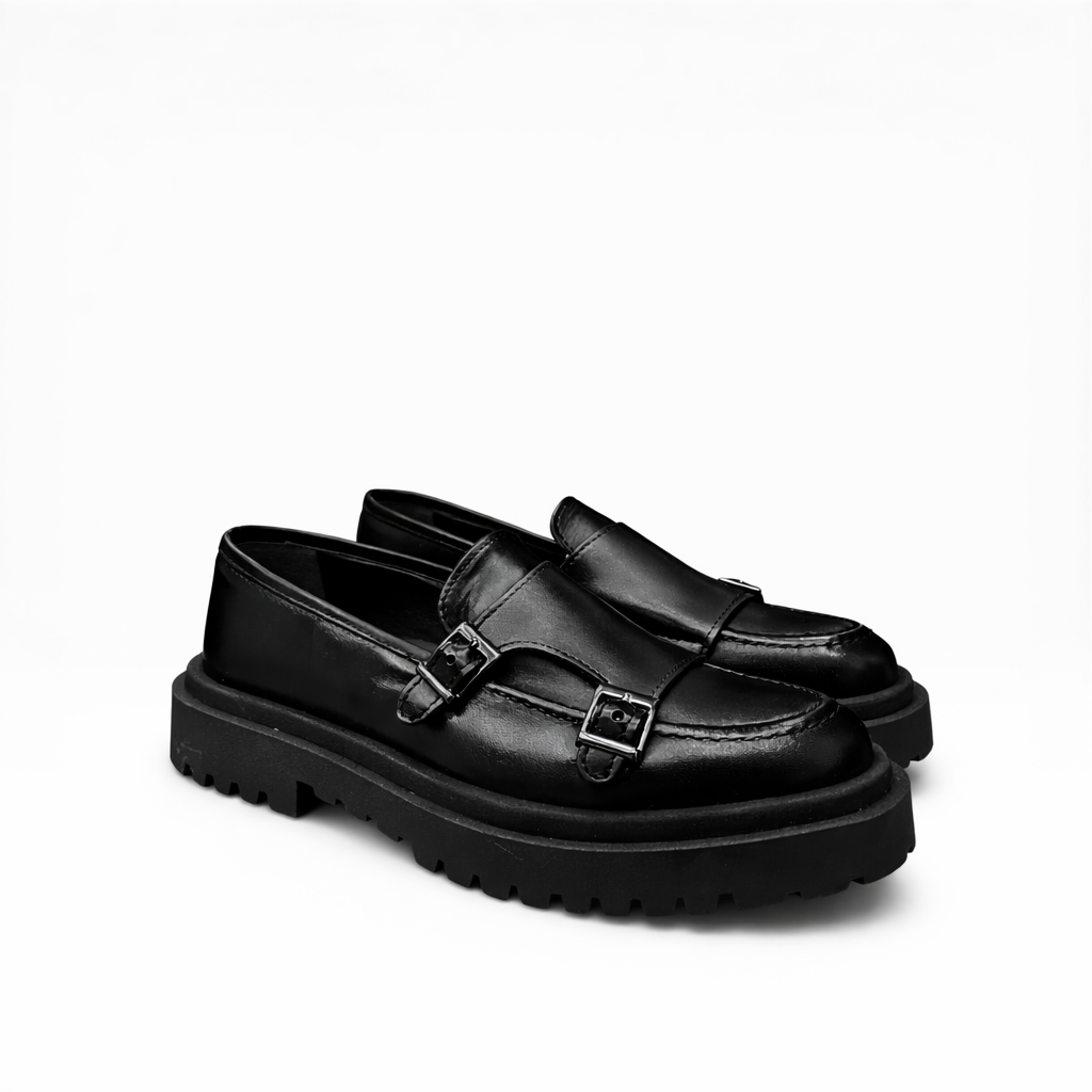 Mocassino Double Monk Chunky Pelle Nera