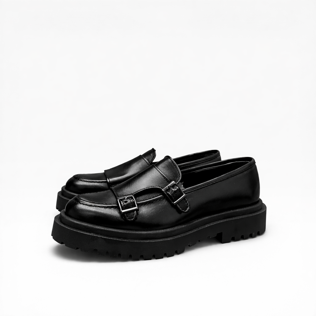 Mocassino Double Monk Chunky Pelle Nera Immagine principale del prodotto