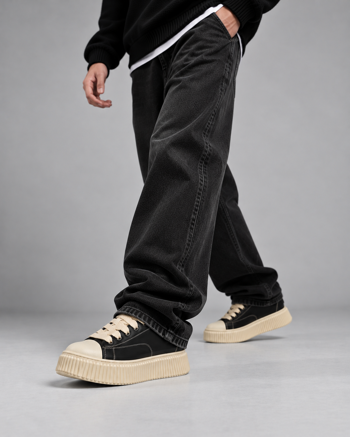 Sneaker Megan Pelle Nero e Beige