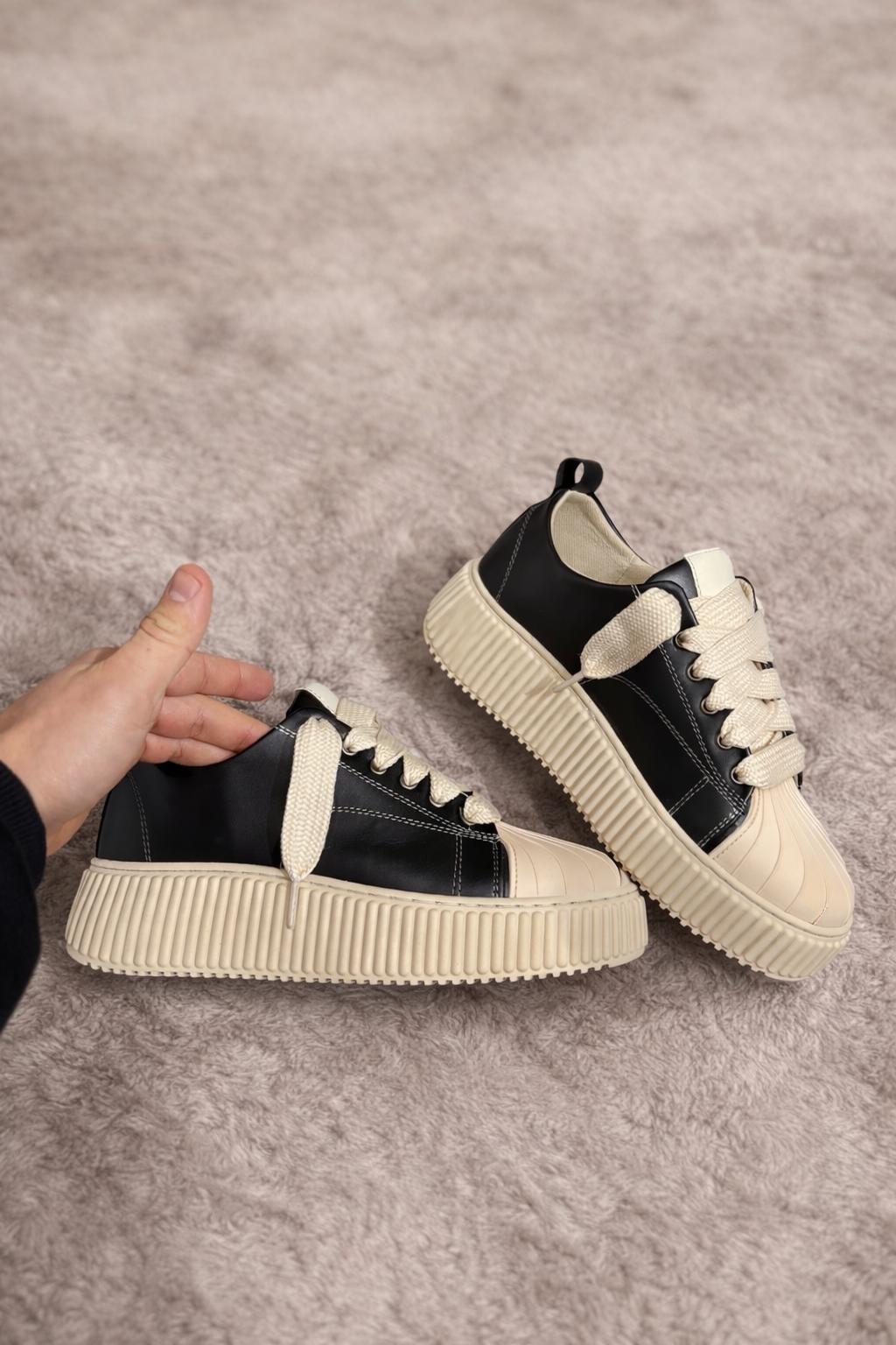Sneakers Megan Phantom Pelle Nero e Beige