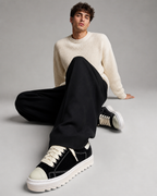 Sneakers Top Camoscio Nero e Beige