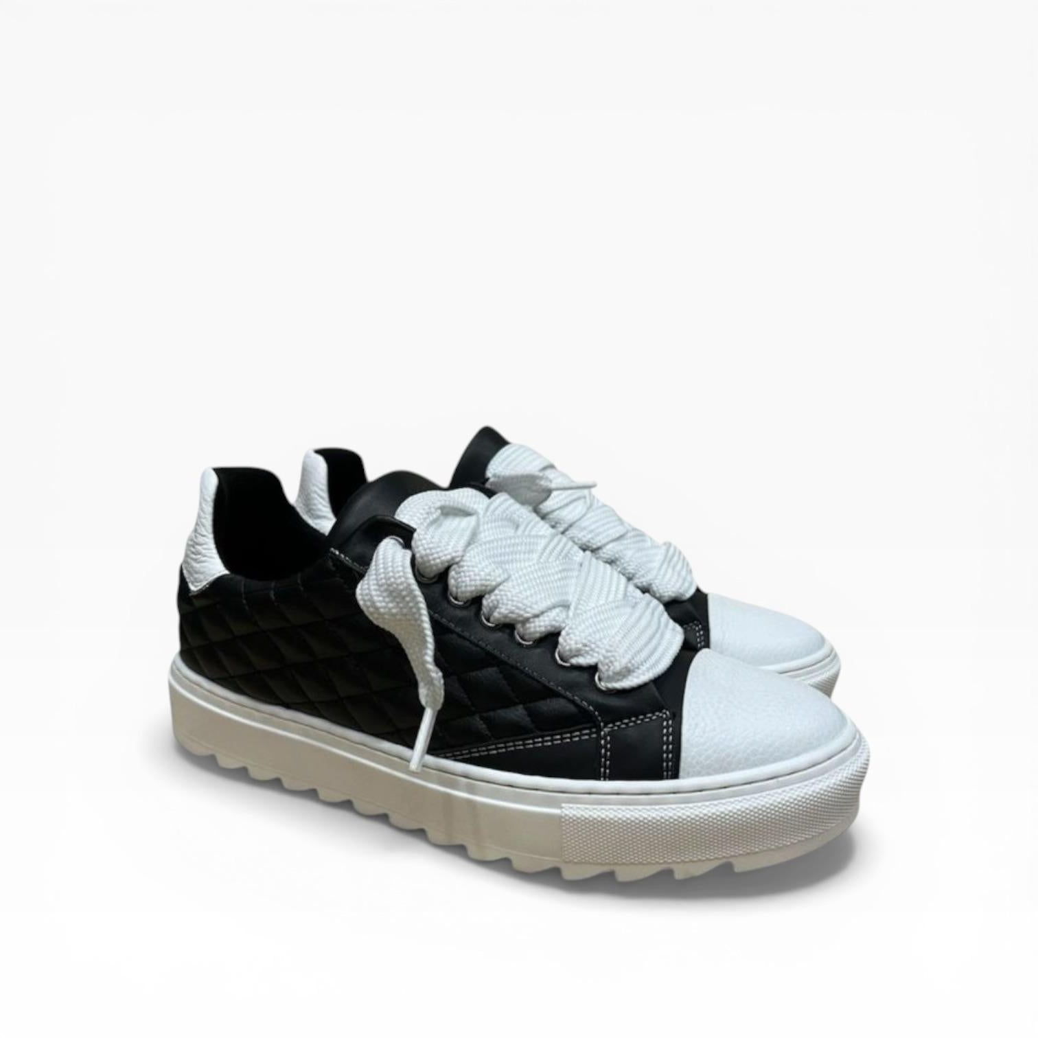 Sneakers Top Diamond in Pelle Bianco e Nero Immagine secondaria del prodotto