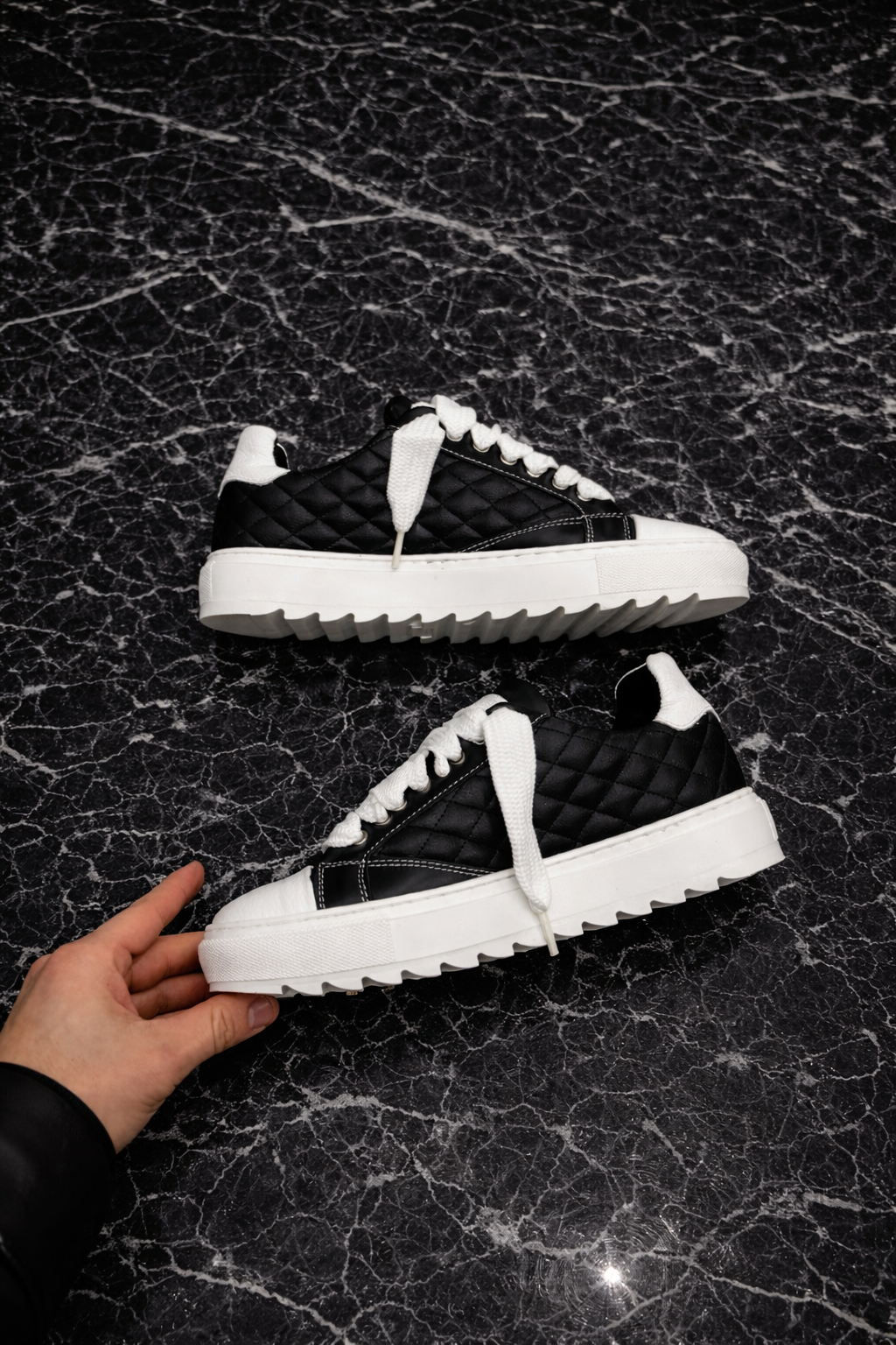 Sneakers Top Diamond in Pelle Bianco e Nero