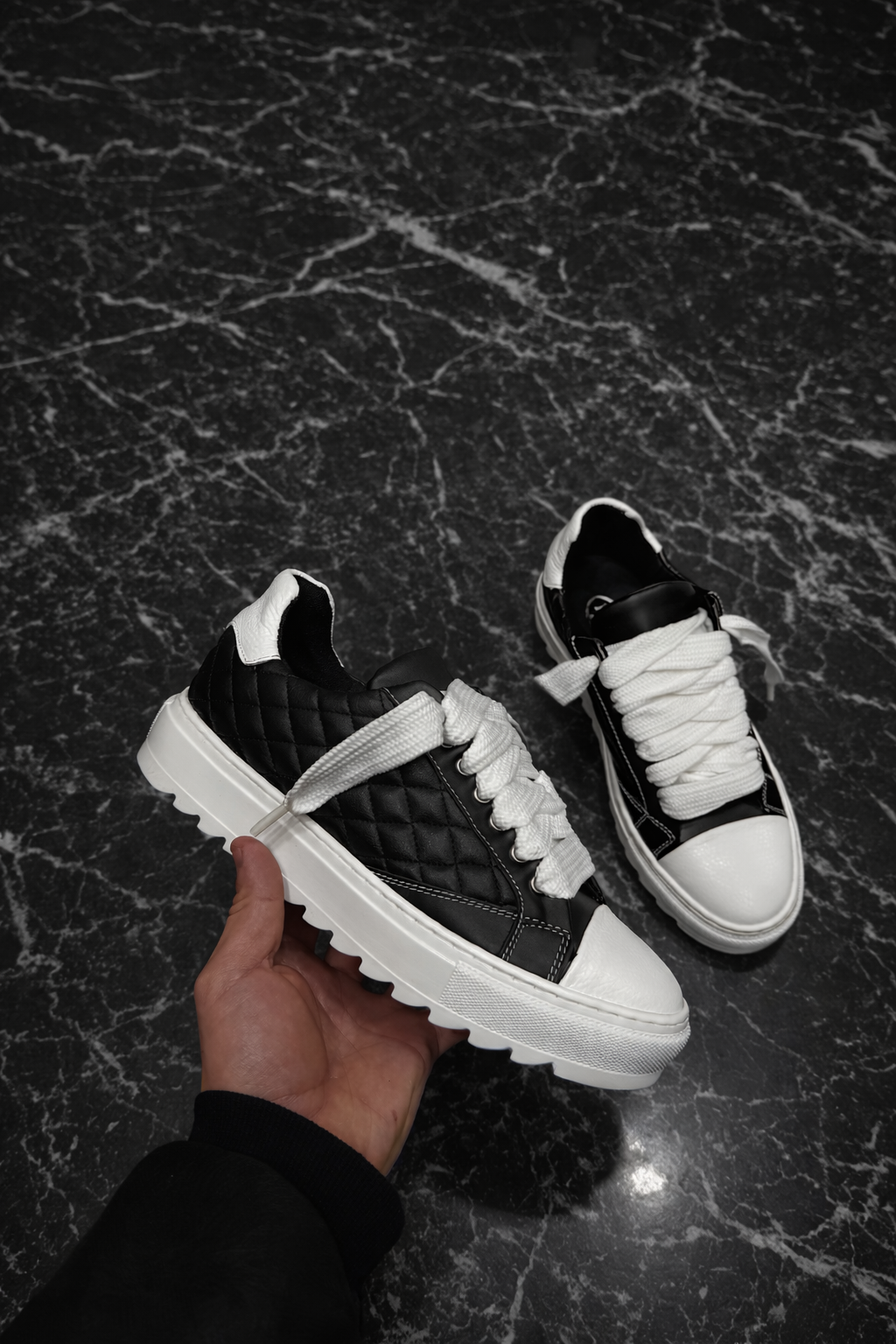 Sneakers Top Diamond in Pelle Bianco e Nero