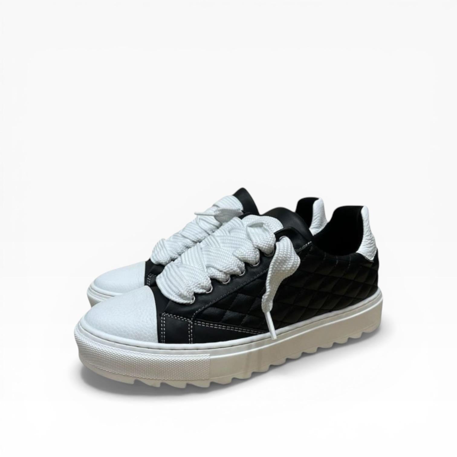 Sneakers Top Diamond in Pelle Bianco e Nero Immagine principale del prodotto