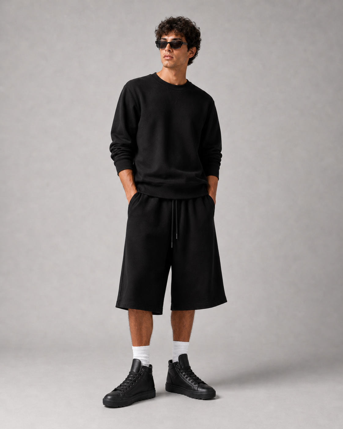 Sneakers Top MidCut in Pelle Nero