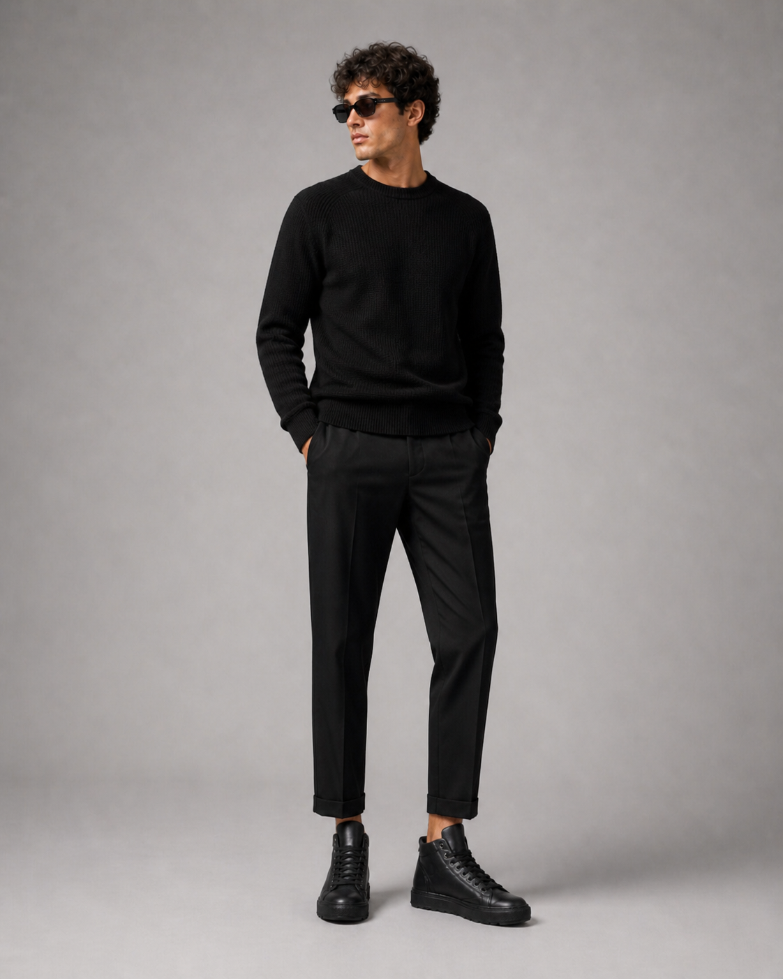 Sneakers Top MidCut in Pelle Nero