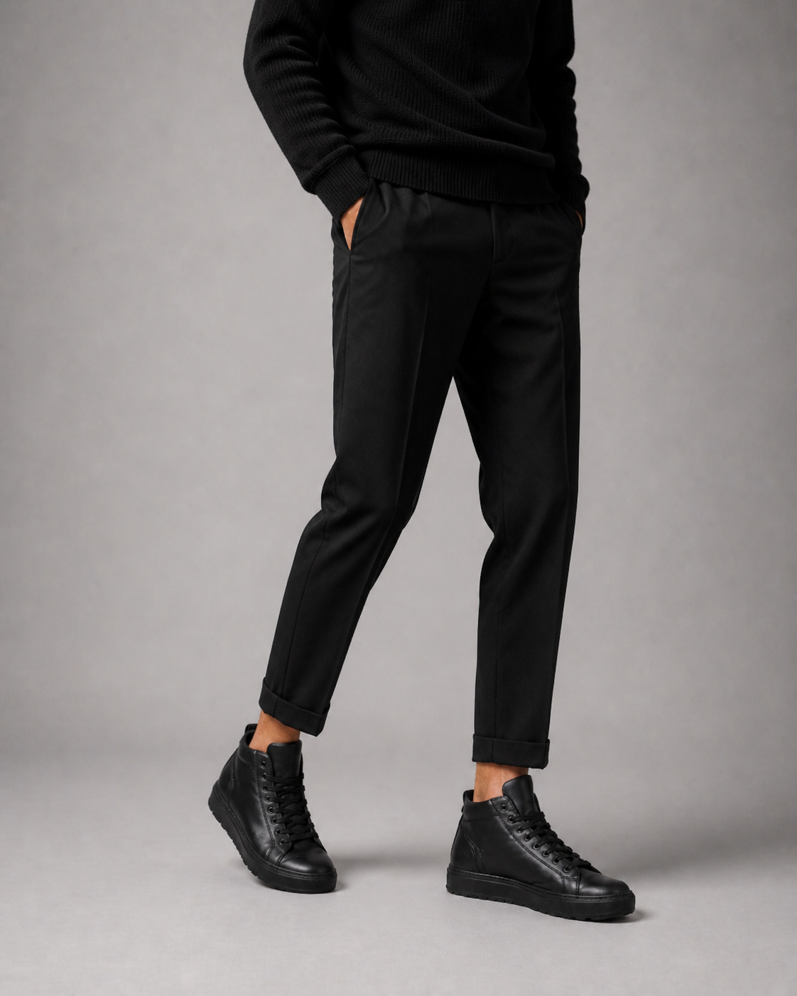 Sneakers Top MidCut in Pelle Nero