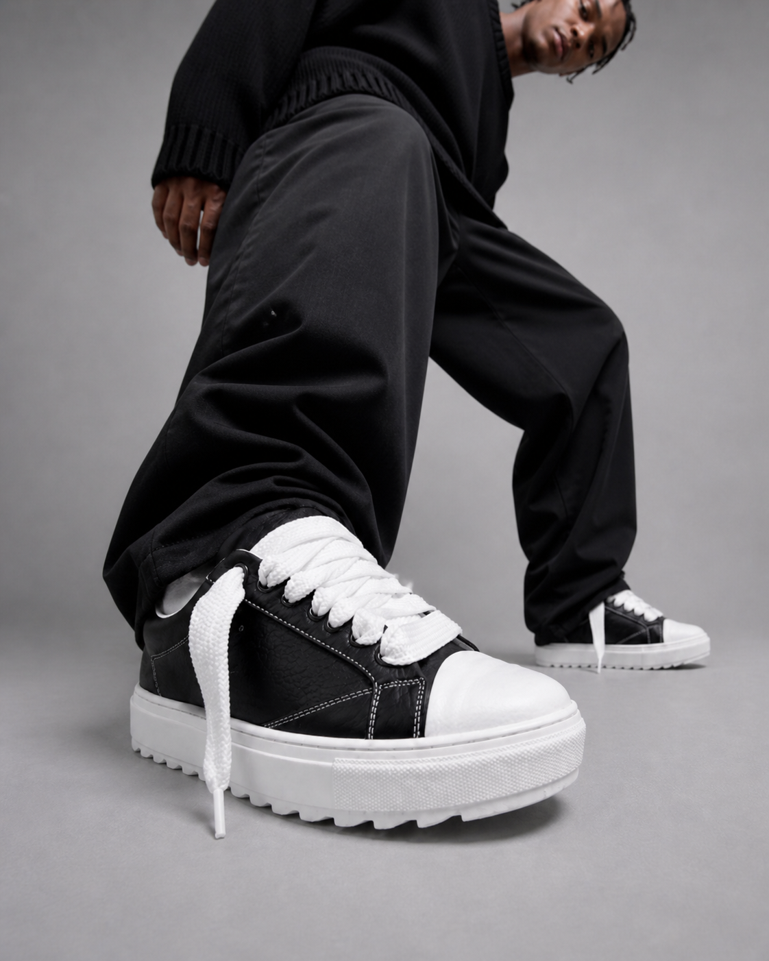 Sneakers Top Pelle Bianco e Nero