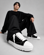 Sneakers Top in Camoscio Bianco e Nero