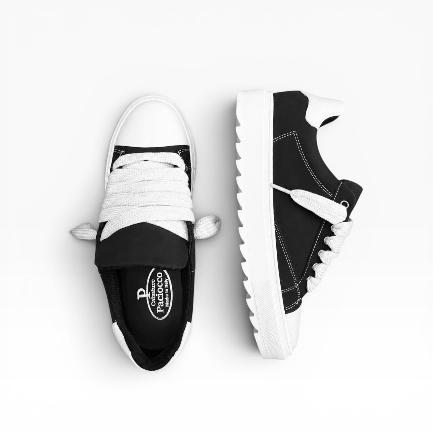 Sneakers Top in Camoscio Nabuk Bianco e Nero