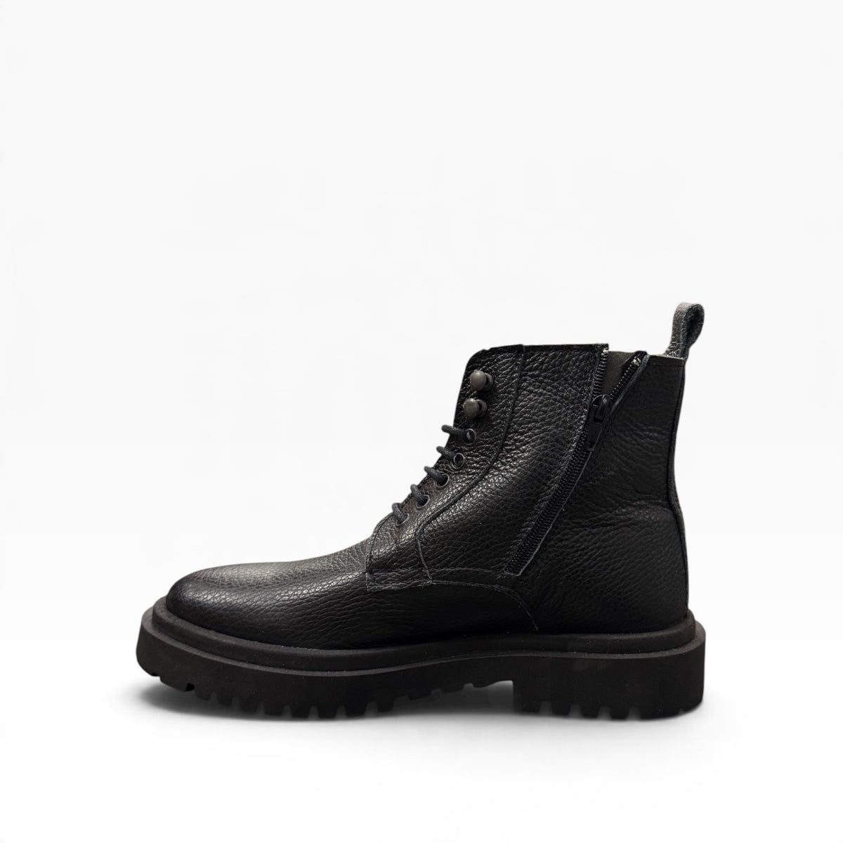 Stivaletto Anfibio in Pelle Martellata con Zip